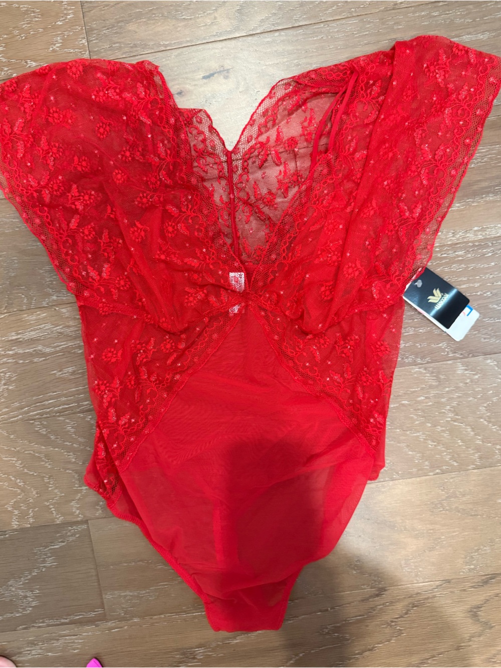 Wacoal Red Lace Deep V Bodysuit